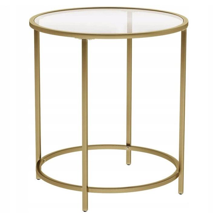 Холна маса, Songmics, Безопасно стъкло/стомана, Минималистичен, Регулируеми крака, Размери 55x50x50 см, Злато