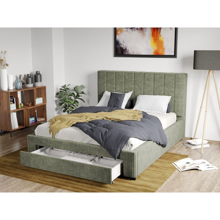 Pat Tapitat Adam, Reiat cu Somiera si sertar, Vernil - Poso 47, lamele incluse