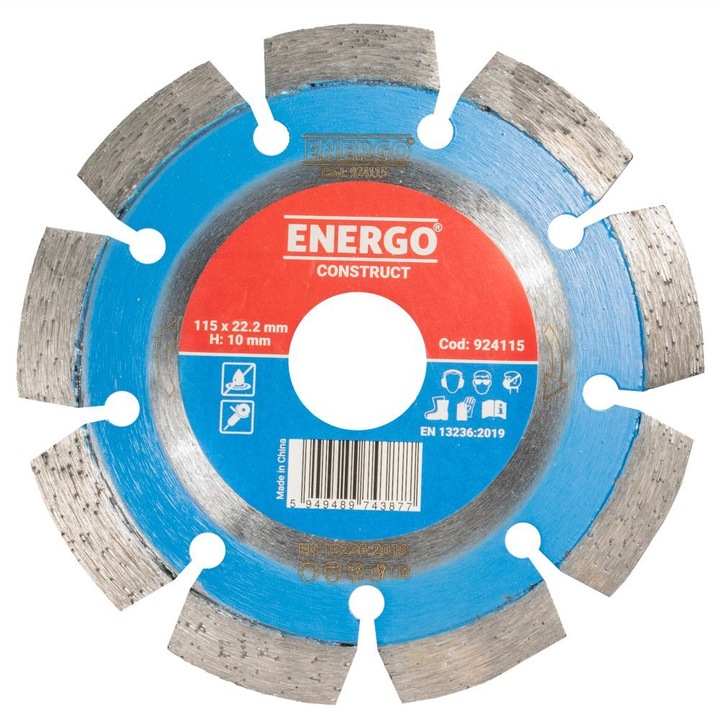 Disc diamantat taiere CONSTRUCT 115x22.2 mm M10 sector cu pastile standard beton-armat pavele piatra-dura Energo