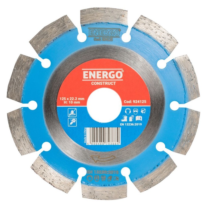 Disc diamantat taiere CONSTRUCT 125x22.2mm M10 sector cu pastile standard beton-armat pavele piatra-dura Energo