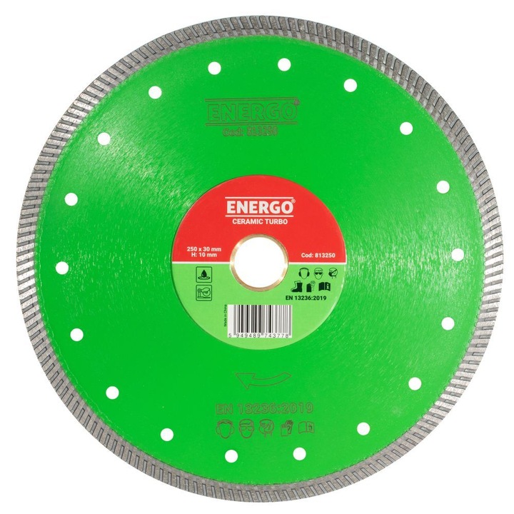 Disc diamantat taiere CERAMIC TURBO 250X30.0mm (25, 4 mm) GK sector continuu - turbo gresie/faianta-portelan ceramica-dura marmura granit Energo