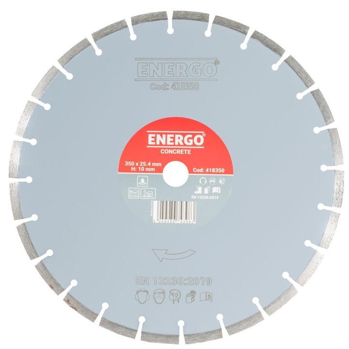 Disc diamantat taiere CONCRETE 350x25.4 mm B10 sector cu pastile standard beton-armat pavele boltari piatra-dura Energo