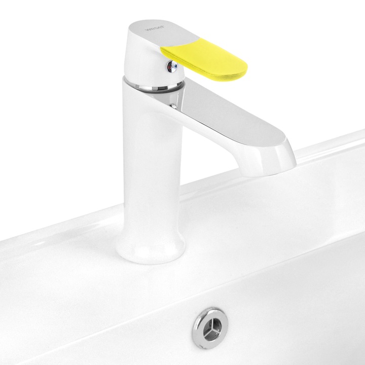 Baterie lavoar, Maison Mex CARA, L.28 l.22 H.7.5 cm, alb lucios/galben