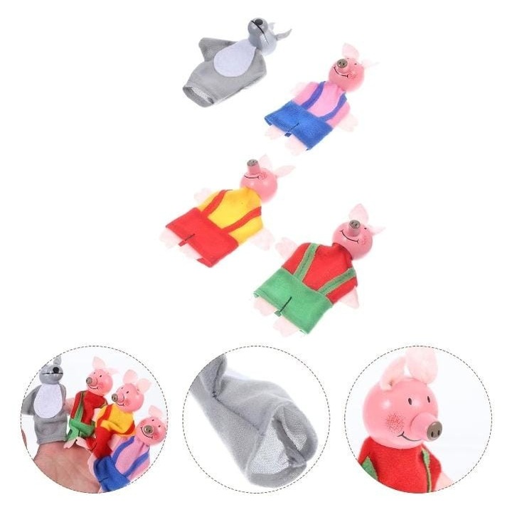 Set 4 papusi pentru degete Mixbo, Personaje poveste, marionete, textil, multicolor