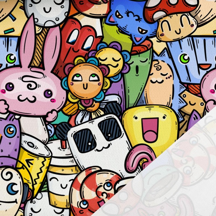 Material textil, Bumbac imprimat Scribbles: Happy Squad, bumbac 100%