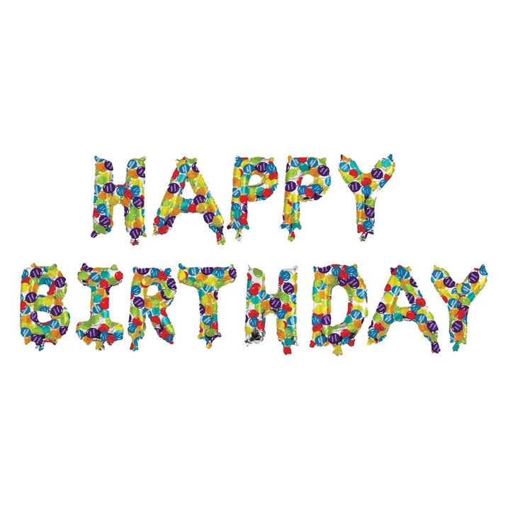 Metál színű fólia lufi "boldog születésnapot" betűkkel 23x35cm