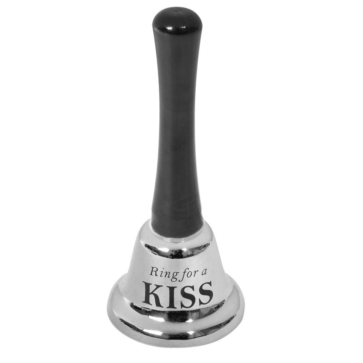 Fém csengő, "Ring for a Kiss" modell, fekete, átmérő 5 cm, magasság 12,5 cm