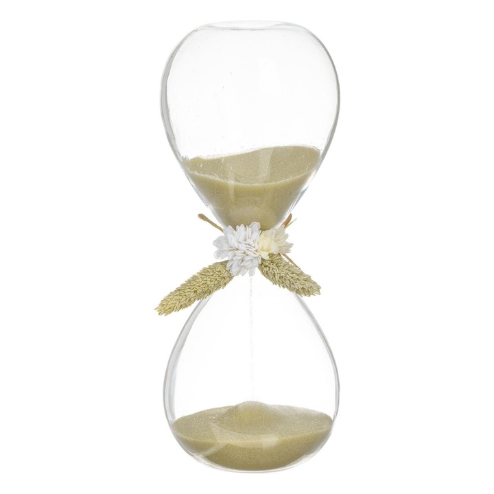 Clepsidra Decorativa 3D, Nisip Auriu, Flori Uscate, Sticla, 8x20 cm