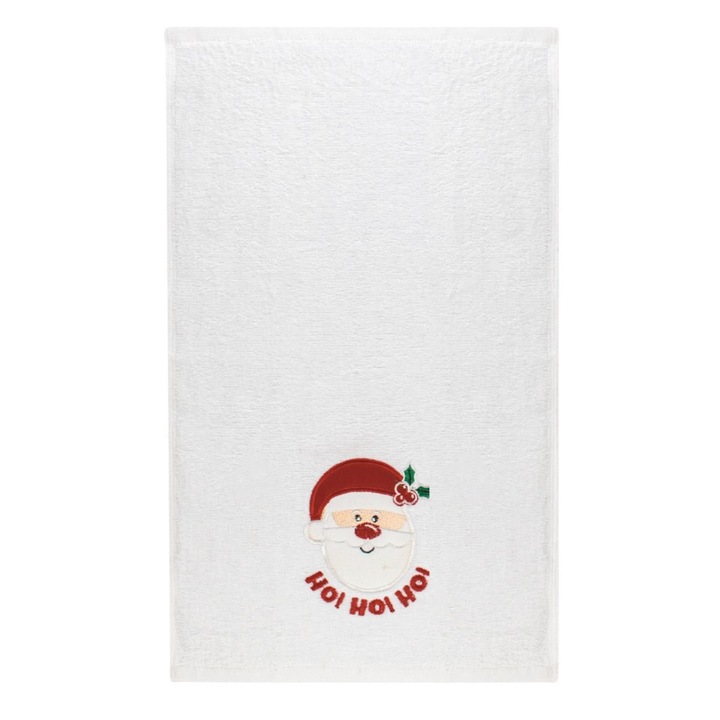 Памучна кърпа, Коледен десен, Цвят Бял, Размери 50х30см, Бродерия Дядо Коледа