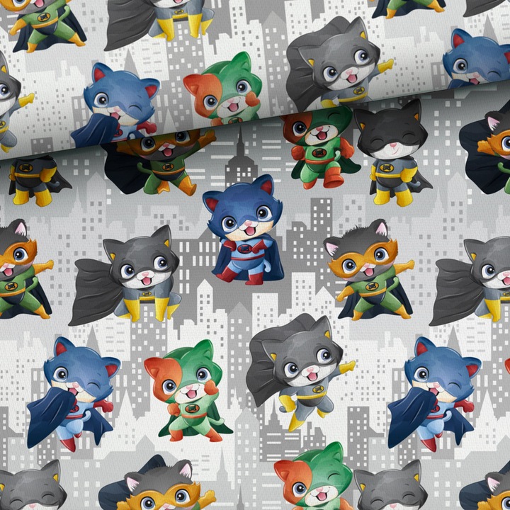 Material textil, Bumbac imprimat Hero Cats, bumbac 100%