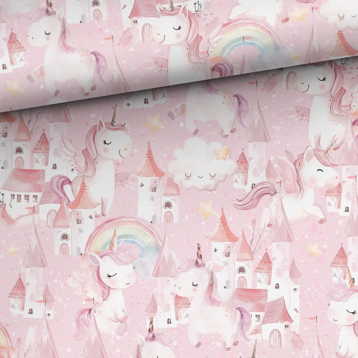 Material textil, Bumbac imprimat Regatul unicornilor, bumbac 100%
