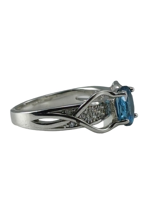 Inel din argint 925, TSR cu piatra naturala blue topaz si zirconiu marime 18, 1 mm model 2FSS10