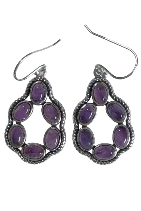 Cercei din argint 925 TSR, cu pietre naturale ametist model 1PJS10