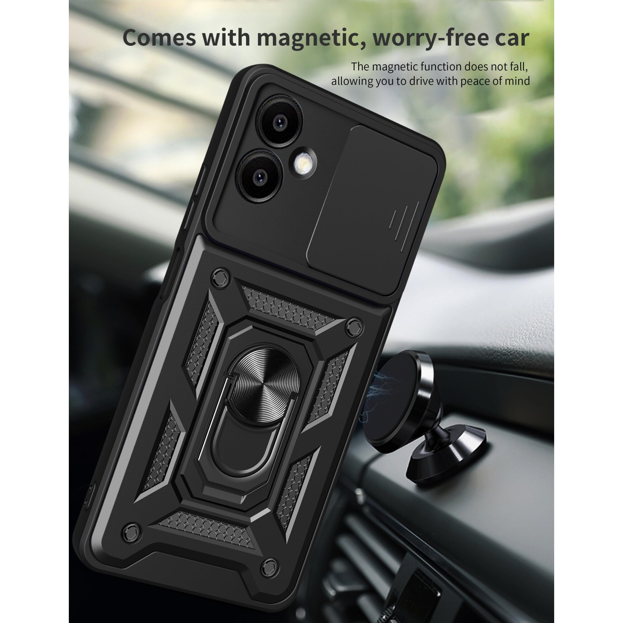 Husa telefon pentru Motorola Edge 50 Neo 5G, protectie camera, suport rotativ 360, negru