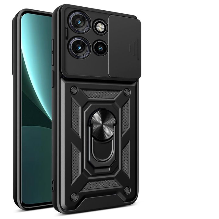 Husa telefon pentru Motorola Edge 50 Neo 5G, protectie camera, suport rotativ 360, negru