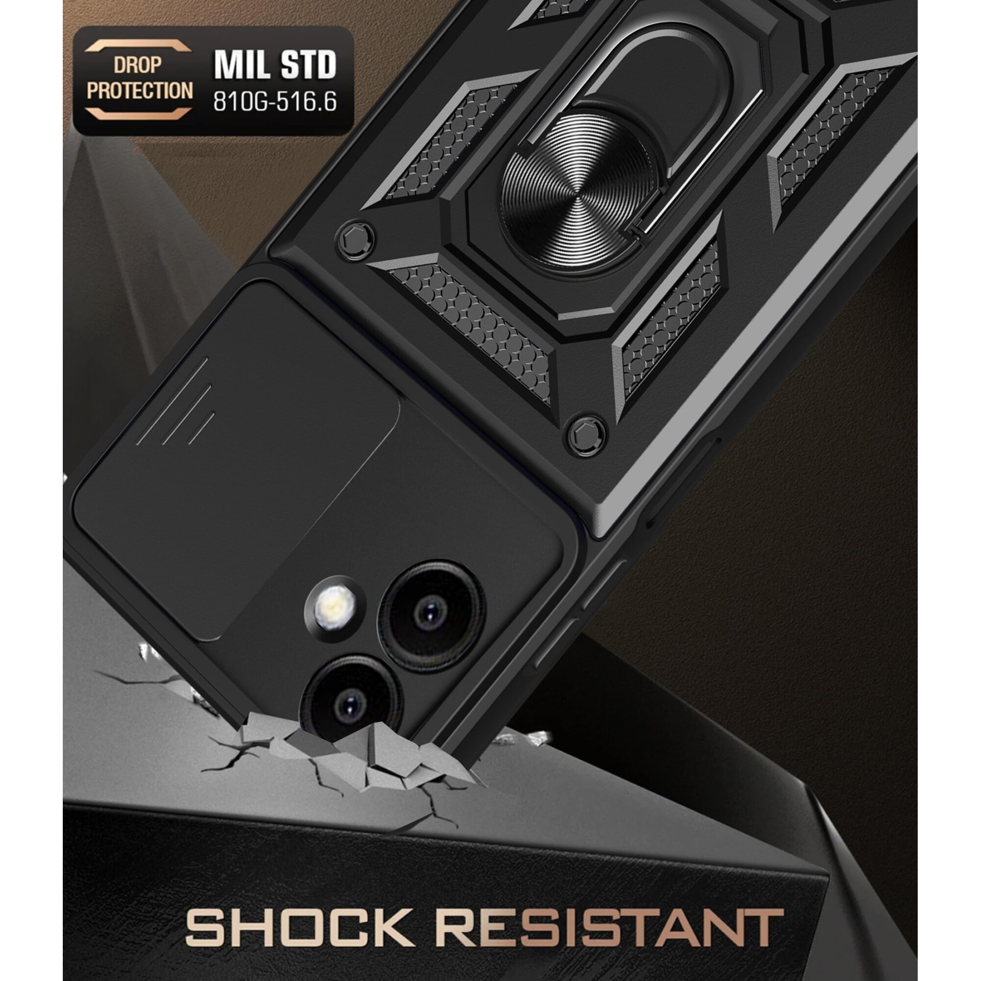 Husa telefon pentru Motorola Edge 50 Neo 5G, protectie camera, suport rotativ 360, negru