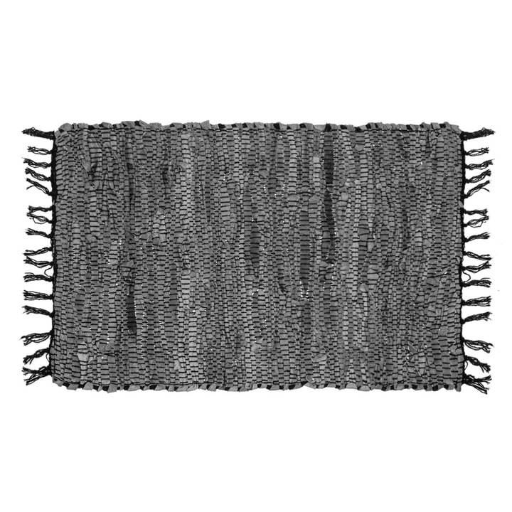 Covoras Decorativ, Model Gri-Negru, Piele Artificiala, 67x40cm, Antiderapant
