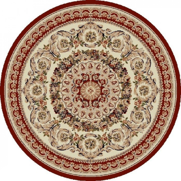 Covor Rotund Model Covorexpert Lotos 539-120, Marime 150 x 150 cm, Rosu, Lungime Fir 8 mm, Antialergic, Polipropilena, Living, Dormitor, Sufragerie, Birou 150 x 150