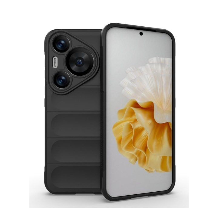 Кейс за телефон HUAWEI Pura 70 Pro, пълна защита, черен, мек силикон