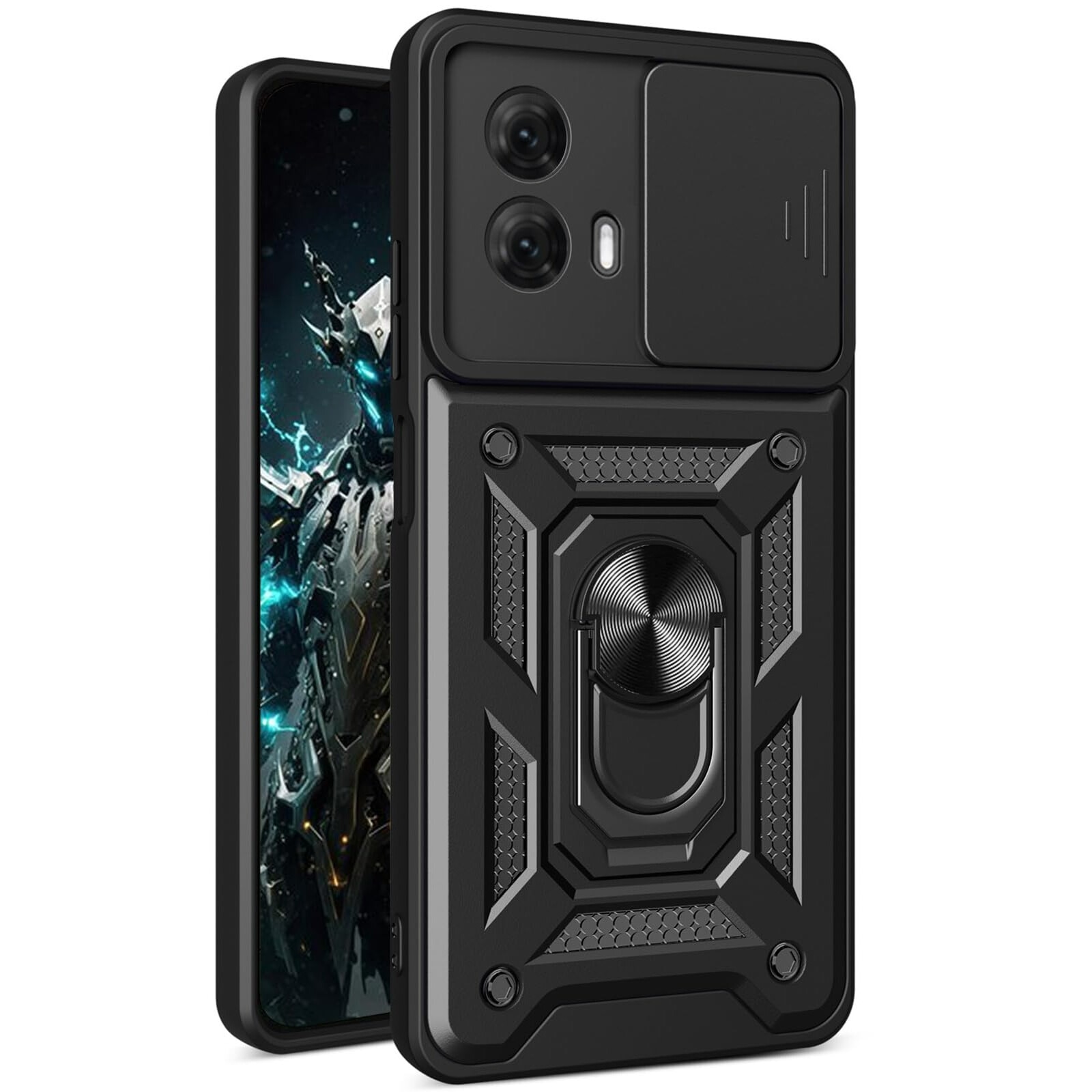 Husa telefon pentru Motorola Moto G85 5G, protectie camera, suport rotativ 360, negru