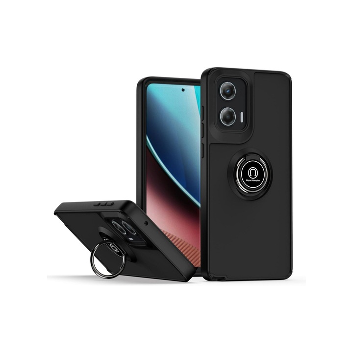 Husa telefon, pentru Motorola G24 Power 4G Inel rotativ 360 ° Kickstand, PC subtire subtire si TPU rezistent la soc， Transparent | Negru