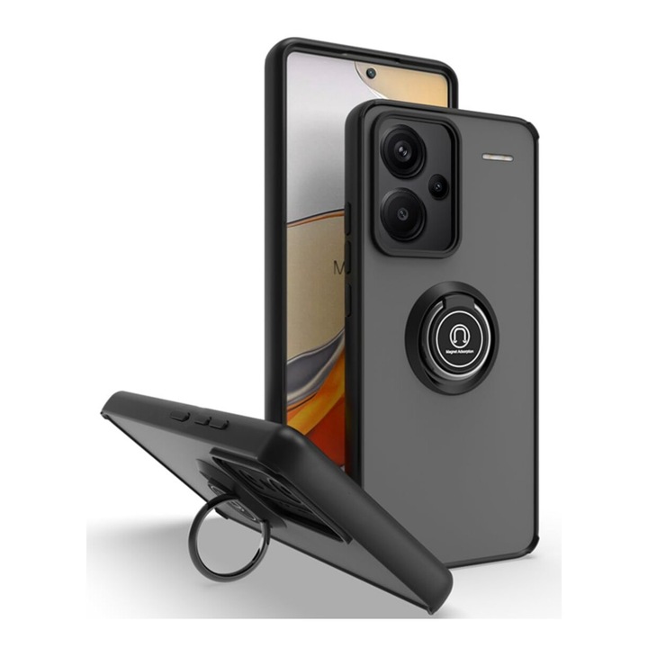 Husa telefon, pentru Xiaomi Redmi Note 13 Pro Plus 5G Inel rotativ 360 ° Kickstand, PC subtire subtire si TPU rezistent la soc， Transparent | Negru