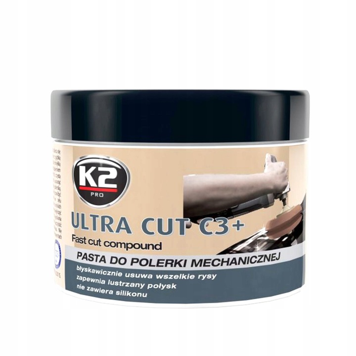 Pasta de lustruit K2 Ultra Cut C3+, 600g, pentru eliminarea zgarieturilor, efect de inalta luciu