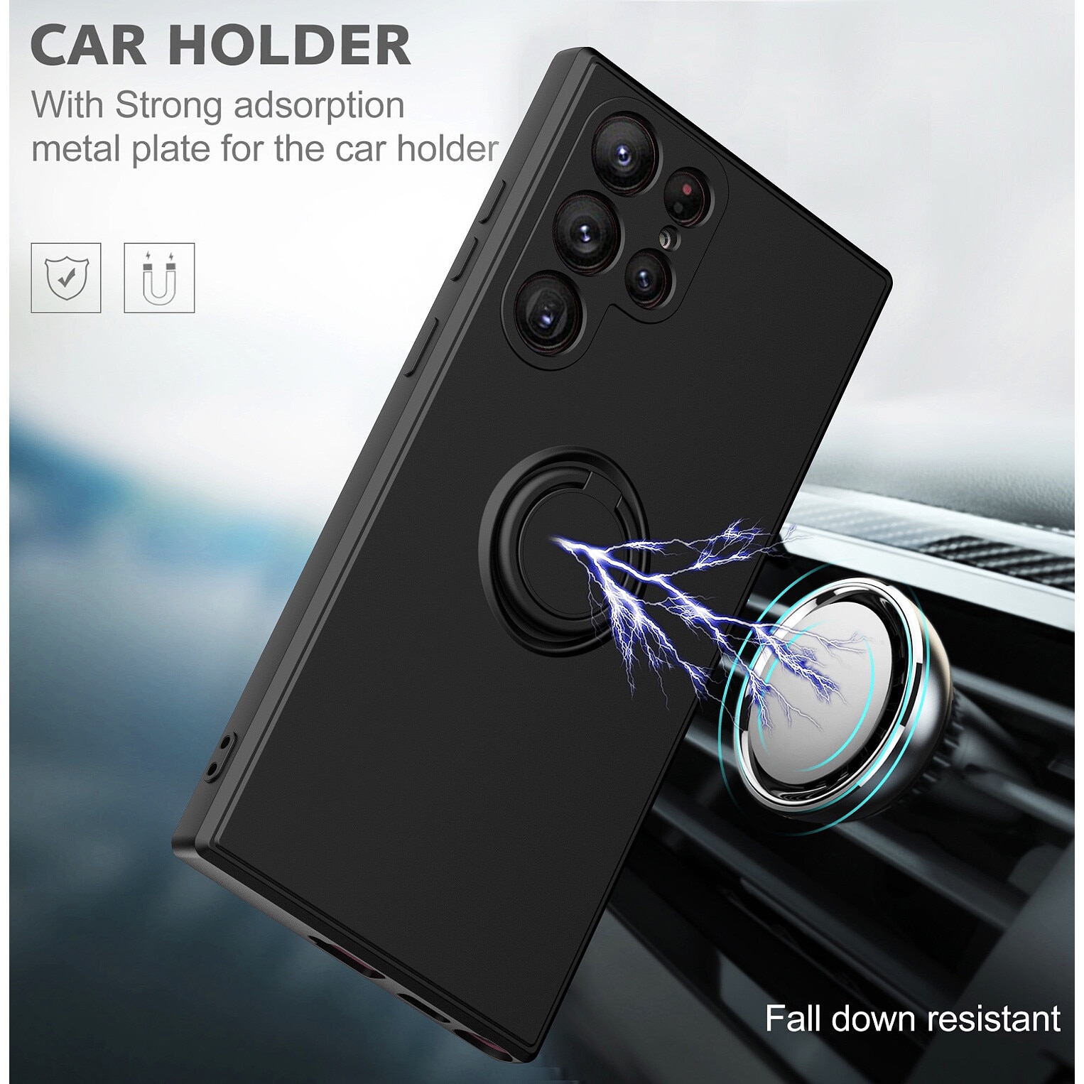 Husa telefon pentru Samsung Galaxy S22 Ultra, silicon lichid, suport rotativ, neagra