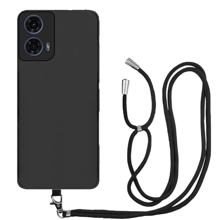Husa compatibila cu Motorola Moto G24 Power, Sport Body Lanyard Case, Snur detasabil, Lungime reglabila, 80 cm, Silicon anti-alunecare, Interior de microfibra, Negru