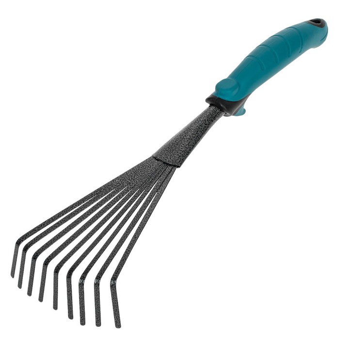 Метално гребло за листа, 9 зъба, черна синя дръжка, 39x13 см