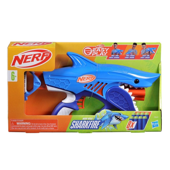 Lansator Jucarie Hasbro, Nerf Sharkfire Elite, Albastru, Varsta Recomandata 6+ Ani