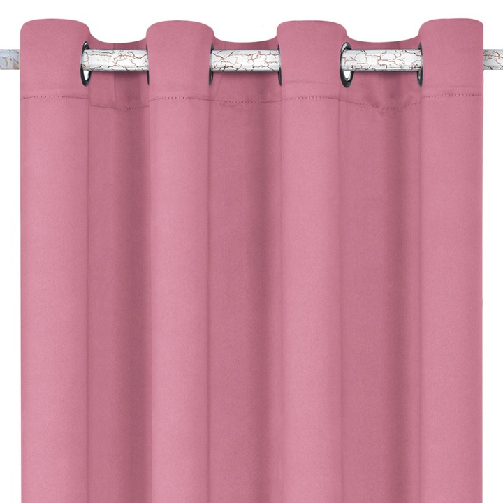 Poliészter függöny, dekoratív minta, rózsaszín, mérete 140x260 cm, 4 cm-es gyűrűkkel