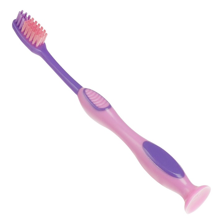 Gyermek fogkefe, Junior, Kis fej, Puha sörték, Tapadókorong, Rózsaszín lila