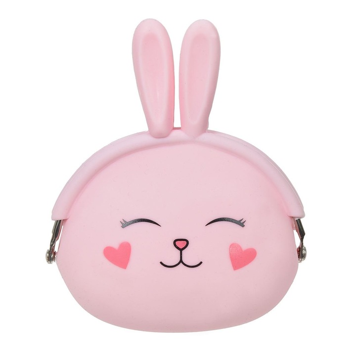 Portofel Silicon Iepuras, Roz, 11x5x12cm