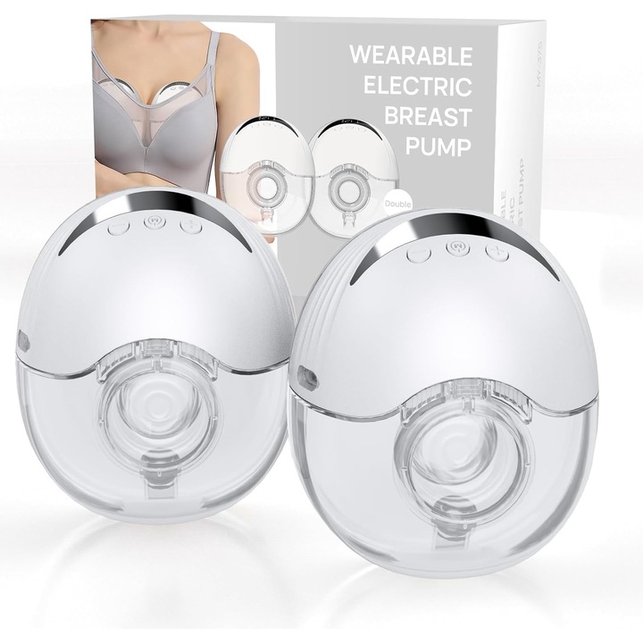 Pompa de San Electrica, Pompa de San 4 Functii Masaj, 12 Nivele Intensitate, Utilizare fara Maini, Capacitate 210 ml, Anti-Reflux, Anti-Scurgeri, Silentioasa, Incarcare USB, 2 bucata