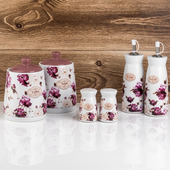 Recipient Ceramic, Model Flori, Capacitate 300ml, Alb-Mov