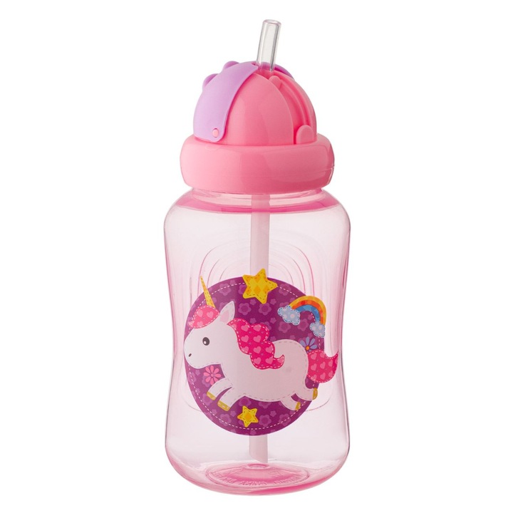 Детска бутилка за вода, My Little Unicorn, Super Sipper Cup, вместимост 345 ml, розова, с включена сламка