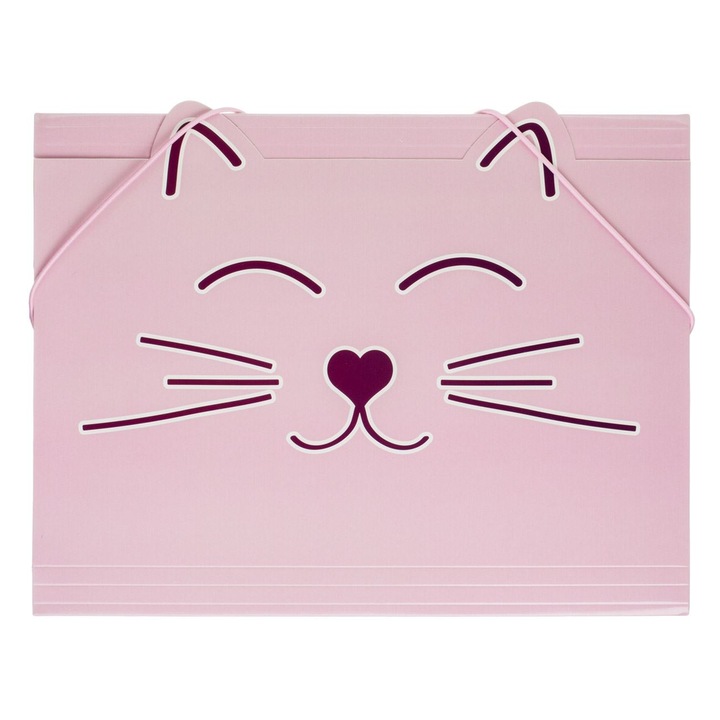 Mapa fancy din carton cu elastic & model decupat pisica 24x32cm