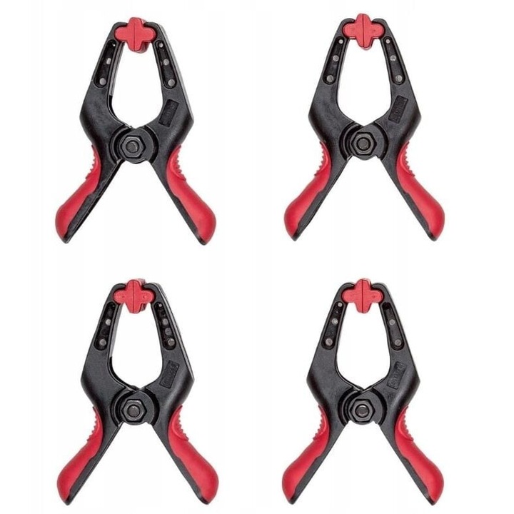 Set de 4 cleme Parkside, pentru prindere si fixare, 55 x 47 mm, Negru/Rosu