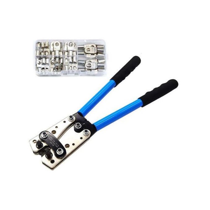 Set cleste pentru sertizare amXea BX-50 Albastru, sertizare 6.0 - 50 mm², set 120 buc terminale conductori cu inel