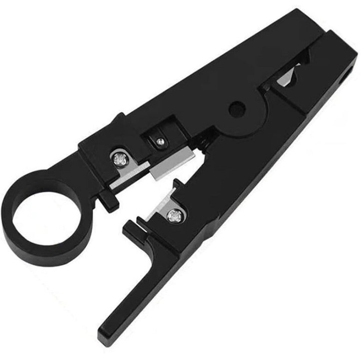 Cutit universal multifunctional pentru dezizolarea cablurilor retea LAN RJ 11, RJ 45, negru, Dactylion®