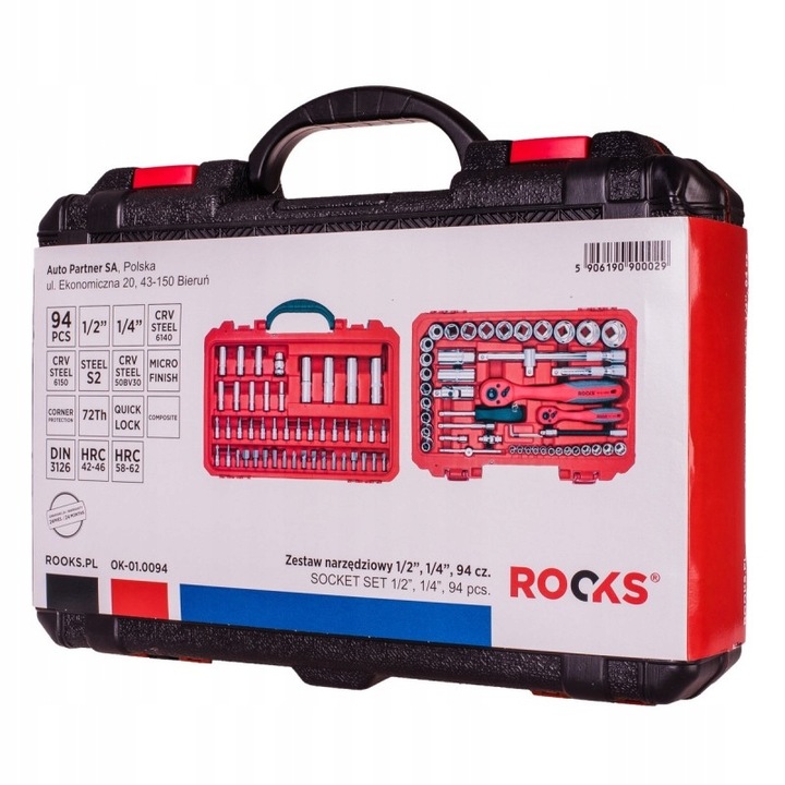 ROOKS szerszám szett, 1/2, 1/4, 94 részes, szuper zár, mikro dizájn, többszínű