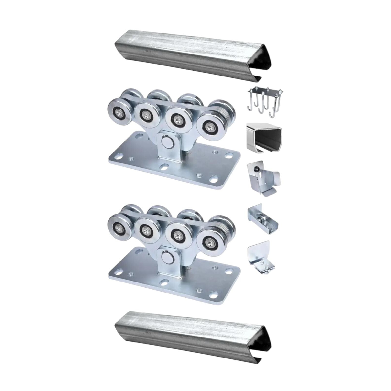 Kit complet poarta autoportanta cu 2 x sina 3m (total 6 metri) si accesorii, 2 x ansamblu cu 8 role, sarcina 400 kg, AVI-3476