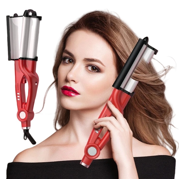 Маша за коса, 28 мм, турмалинова керамика, червена, 6 температурни степени