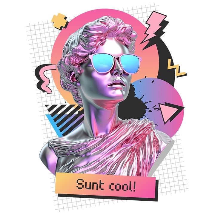 Sticker Adeziv Statuie Greceasca Inteligenta Artificiala Sunt Cool! cu Margini Albe, PVC Vinyl 40 cm