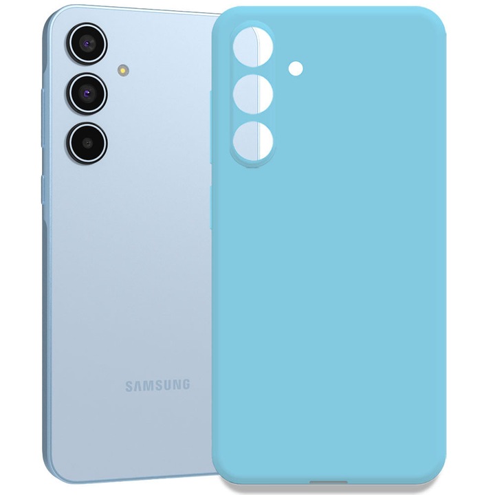 Husa pentru Samsung Galaxy A35 5G, Color Shield, Interior de catifea, Suprafata aderenta, Protectie antisoc, Margini ridicate, Regular Fit, Silicon, Albastru pal