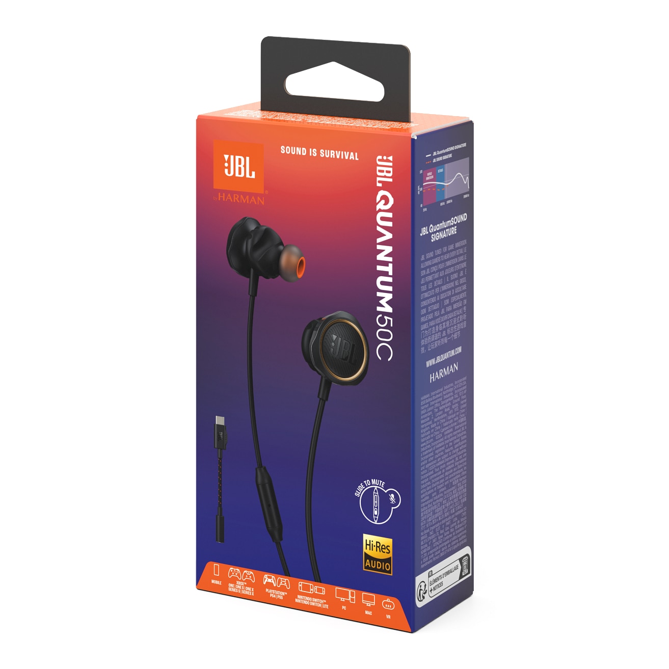 Casti gaming JBL Quantum 50C, USB-C, negru