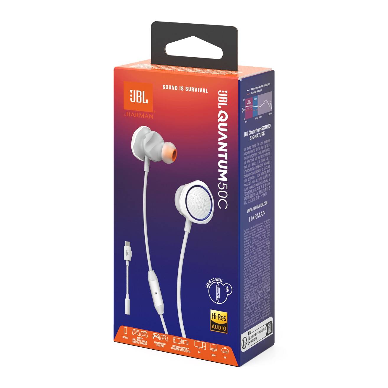 Casti gaming JBL Quantum 50C, USB-C, alb