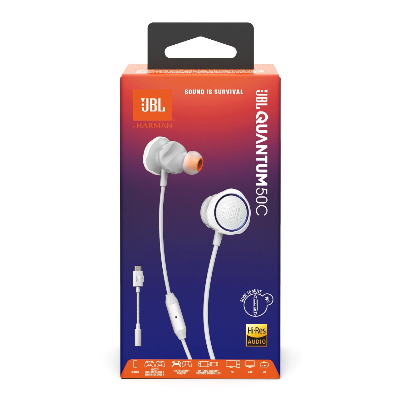 Casti gaming JBL Quantum 50C, USB-C, alb