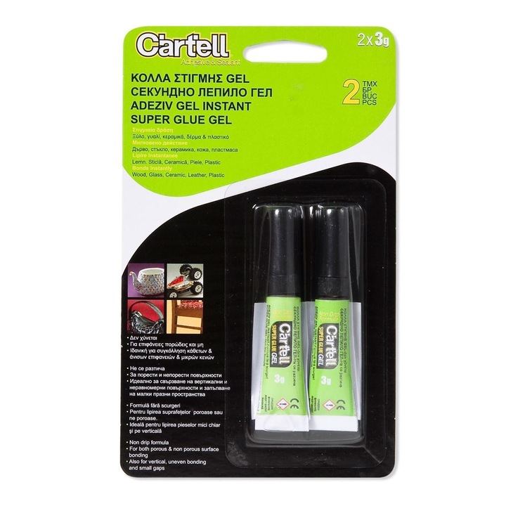 Adeziv Gel Cartell, 2x3g, Lemn/Sticla/Ceramica/Piele/Plastic, Capacitate Instantanee